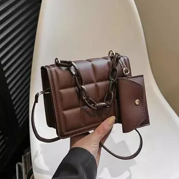 2024 новая женская сумка, однотонная маленькая квадратная сумка в иностранном стиле, новая простая сумка на цепочке, модная сумка через плечо чёрный