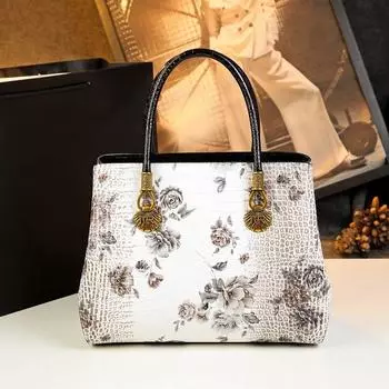 2024 Новая женская сумка среднего возраста с крокодиловым узором через плечо с большой вместимостью и тисненым рисунком розы для женщин