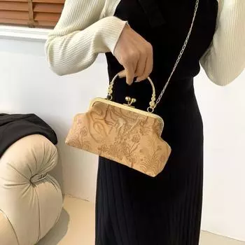 2024 Новая женская сумка в китайском стиле, ручная сумка Qipao, сумка с зажимом для цепочки большой емкости, элегантная банкетная сумка