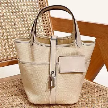 2024 Новая женская сумка-ведро из лоскутного полотна и коровьей кожи белый