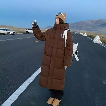 2024 новая женская зимняя утепленная куртка с капюшоном длиной до колена с хлопковой подкладкой, теплая куртка с хлопковой подкладкой S кофейный