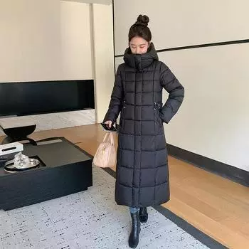 2024 новая женская зимняя утолщенная и удлиненная куртка с хлопковой подкладкой длиной до колена M света кофе