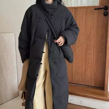 2024 новая зимняя куртка 90 белого утиного пуха женская длинная модная утолщенная куртка до колена S (85-62.5 kg) чёрный