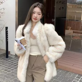 2024 новая зимняя меховая куртка знаменитости женская экологическая защита искусственный лисий плюш теплое пальто Haining толстое L spot бежевый