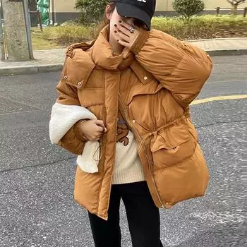 2024 новая зимняя одежда утолщенный дизайн чувство с капюшоном талия инструменты белый утиный пух женщины S size 90-60kg белый