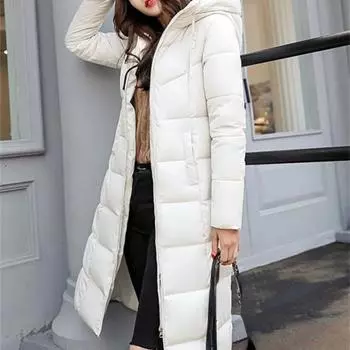 2024 Новая зимняя парка длинное пальто для женщин Белый толстый теплый пуховик хлопковое пальто модная парка с капюшоном пуховик ветрозащитное зимнее пальто S бежевый