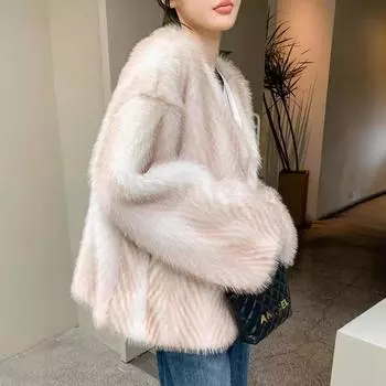 2024 Новая зимняя плюшевая куртка Kintoka Water Corrugated Fur, модное женское пальто с V-образным вырезом и мехом лисы S