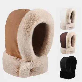 2024 Новая зимняя плюшевая пушистая утолщенная шапка-балаклава с защитой шеи, женская теплая защитная шапка-ушанка