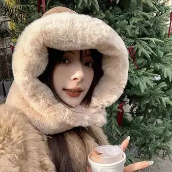 2024 Новая зимняя плюшевая пушистая утолщенная шапка-балаклава с защитой шеи, женская теплая защитная шапка-ушанка