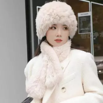 2024 Новая зимняя шапка женская из кроличьей шерсти теплая защита ушей ананасовая шапка купольная модная универсальная шапка для мамы комплект single hat [high elasticity]