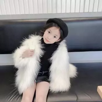 2024 новая зимняя шуба для девочек, однотонная иностранная шуба принцессы, детское хлопковое пальто для девочек, прилив 100cm слоновая кость