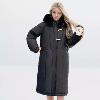 2024 Новая зимняя женская длинная хлопковая куртка женская меховая воротник утолщенная теплая парка пальто женская однотонная повседневная куртка пальто S бежевый