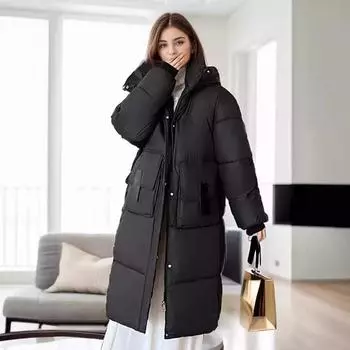 2024 Новая зимняя женская хлопковая куртка с большим карманом, женская плотная куртка с капюшоном, женская куртка средней длины, хлопковая куртка для женщин M белый