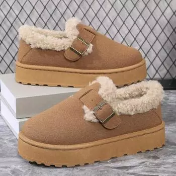 2024 Новая зимняя женская обувь Boken Shoes Plush Fashion Retro Bean Shoes Хлопковые женские тапочки на плоской подошве Женские ботинки на платформе 36 малиновый