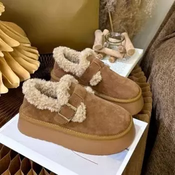 2024 Новая зимняя женская обувь Boken Shoes Plush Fashion Retro Bean Shoes Хлопковые женские тапочки на плоской подошве Женские ботинки на платформе 35 хаки