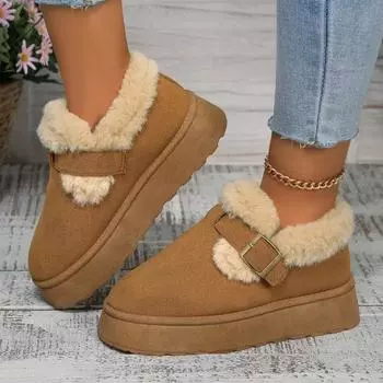 2024 Новая зимняя женская обувь Boken Shoes Plush Fashion Retro Bean Shoes Хлопковые женские тапочки на плоской подошве Женские ботинки на платформе 36 чёрный