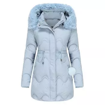 2024 Новая зимняя женская стеганая куртка женская длинная с капюшоном и меховым воротником теплая куртка женская однотонная утолщенная теплая хлопковая куртка S розовый