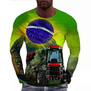 2024 новейшая бразильская мужская 3D футболка в стиле хип-хоп с принтом бразильского флага, повседневный свитер с длинными рукавами, модная спортивная футболка S