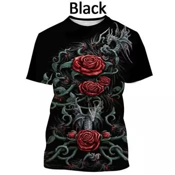 2024 Новейшая футболка с принтом роз 3D, модная, с цветами роз, для мужчин и женщин, креативная, повседневная, тонкая, с коротким рукавом S
