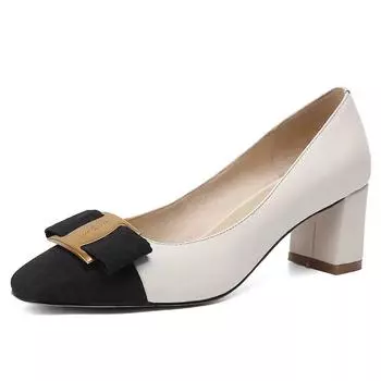 2024 Новейшие элегантные модные туфли на высоком каблуке Temperament Женская обувь Весенние туфли на среднем каблуке с бантом из кожи Универсальные туфли на толстом каблуке 36