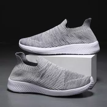 2024 новейшие летние повседневные кроссовки, мужская модная сетчатая дышащая вулканизированная обувь, удобная мужская обувь без шнуровки на мягкой подошве, массивная мужская обувь 39 серый