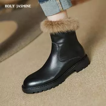 2024 новейшие женские ботинки из натуральной кожи, зимние высококачественные повседневные рабочие ботинки на толстом каблуке, женские ботильоны, обувь для женщин 34 чёрный