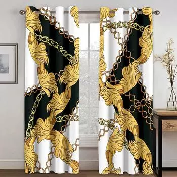 2024 Новейший Известный Бренд Золотые Цифровые Печатные Шторы Роскошные Шторы в Европейском Стиле Индивидуальные Роскошные Шторы Для Гостиной 2x50W130H(CM)&rod pocket