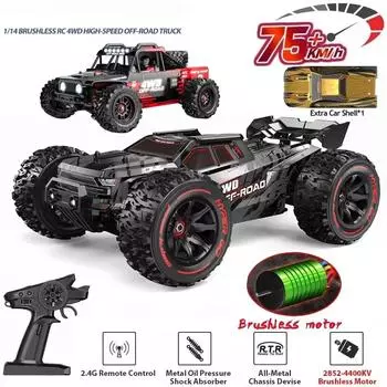 2024 Новинка 1:14 4WD RC Car Off-road Racing High Speed Brushless 2.4G RC Car RC Truck 75 Km/h Truck Electric Toy Adult Kids Toys Gift чёрный