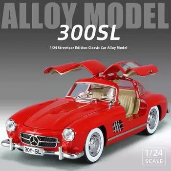 2024 Новинка 1:24 Mercedes Benz 300SL Alloy Classic Vintage car Model Car Модель литой металлической машины с откидным механизмом и звуком для детей в подарок чёрный