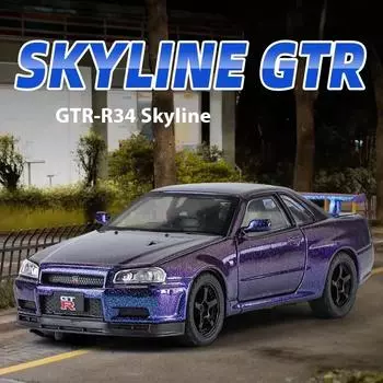 2024 Новинка 1:24 Nissan GTR R34 Skyline Supercar литой металлический сплав модель игрушечного гоночного автомобиля симулятор звукового и светового транспортного средства детский подарок белый