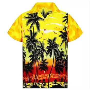 2024 Новинка Гавайи Кокосовое дерево цифровой печати летняя рубашка с коротким рукавом воротник расстегнутые пуговицы мужской топ S