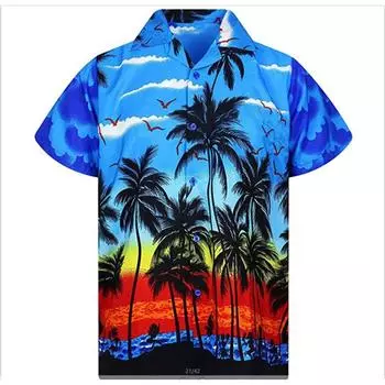 2024 Новинка Гавайи Кокосовое дерево цифровой печати летняя рубашка с коротким рукавом воротник расстегнутые пуговицы мужской топ S