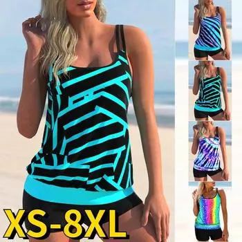 2024 Новинка с высокой талией, новый дизайн, пляжная одежда с принтом, летние женские сексуальные купальники из двух предметов, танкини, модное монокини, модное бикини S чёрный