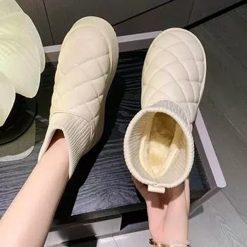 2024 НовинкаСноу Ботинки Женские бархатные утолщенные зимние модные короткие туфли без застежек Теплые хлопковые ботинки Зимние ботинки 36 бежевый