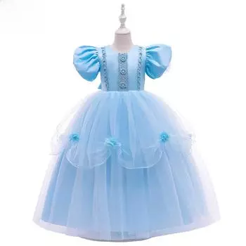 2024 Новое детское платье принцессы с длинными рукавами-фонариками для подиума 130 cm