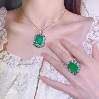 2024 Новое Изумрудное Параиба Квадратное Кольцо Подвеска Стильный Простой Женский