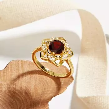 2024 Новое кольцо с цветочным дизайном и натуральным красным гранатом, круглый драгоценный камень диаметром 7 мм, изысканные украшения для женщин, хороший подарок us ring size 6# красный