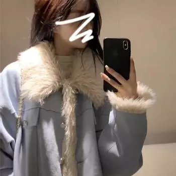 2024 новое модное пальто из овечьей шерсти женская одежда осень и зима небольшая ароматная ветровая ворсистая утолщенная хлопковая одежда M 80-100 синий