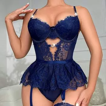 2024 новое нижнее белье популярное сексуальное горячее ромбовидное сращивание сексуальное кружевное комбинезон S