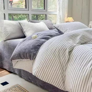 2024 Новое односпальное одеяло из полосатого молочного бархата, двухспальное хлопковое одеяло из окрашенной пряжи и односпальное одеяло из молочного флиса версии B Only 2 pillowcases