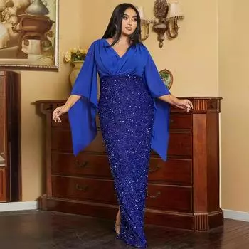 2024 новое платье для похода на работу с пайетками, однотонное, со средней талией, красное, с глубоким V-образным вырезом, однотонное, банкетное платье, вечернее платье S