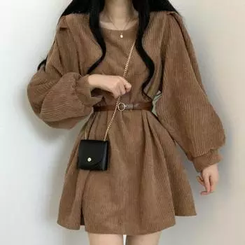 2024 новое платье Platycodon French Retro вельветовое платье с рукавами-пузырями, женская одежда, осень и зима S 80-52.5 kg