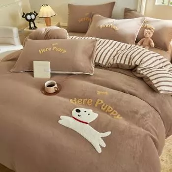 2024 Новое полотенце с вышивкой из молочного бархата с рисунком из мультфильма, односпальное одеяло, полосатый двухсторонний флисовый чехол 200x230, двуспальное постельное белье Only 2 pillowcases