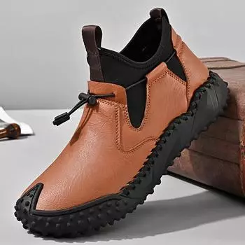 2024 Новое поступление мужские ботильоны мужские низкие туфли без застежек кожаные модные прогулочные базовые ботинки мужские универсальные мужские кроссовки 38 чёрный