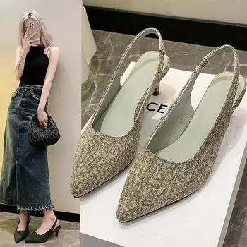 2024 Новое поступление остроносых женских босоножек на высоком каблуке Sandalias De Mujer Летние удобные туфли без застежек на низком каблуке с открытой пяткой 35 чёрный