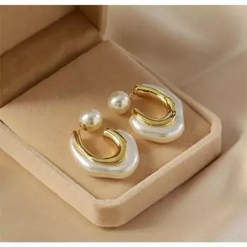 2024 Новое поступление ретро элегантные искусственные жемчужные серьги-кольца нерегулярной формы для женщин модные классические геометрические ювелирные серьги 4*2.5CM