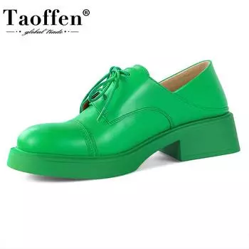 2024 Новое поступление, женская обувь из натуральной кожи, повседневная обувь на шнуровке, лоферы, женская модная обувь, зеленый круглый носок, размер 36-40 36 зелёный