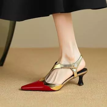 2024 Новое поступление Женские босоножки Baotou из натуральной кожи Сексуальные туфли с острым носком на высоком каблуке для вечеринок Свадебные туфли Женские летние туфли для выпускного вечера 34 чёрный