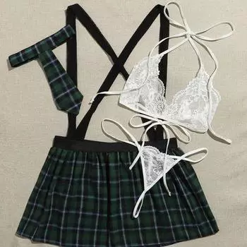 2024 новое сексуальное нижнее белье сексуальный кружевной бюстгальтер подтяжки клетчатая юбка JK униформа женщины S