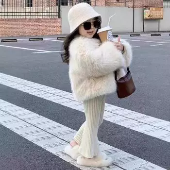 2024 новое утепленное пальто для девочек, детское шерстяное пальто тока, детское иностранное модное пальто с хлопковой подкладкой 100cm слоновая кость